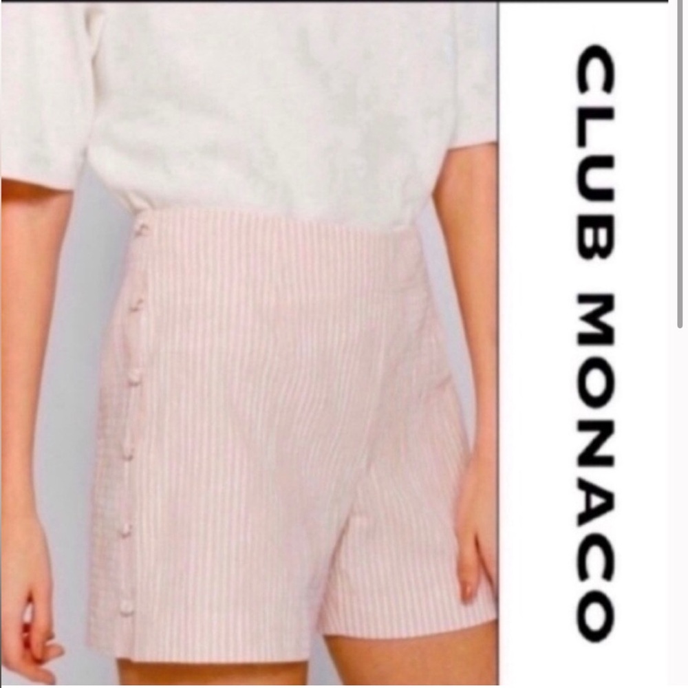 Club Monaco - Light Pink & White Striped Shorts W/ Side Buttons Sz 4